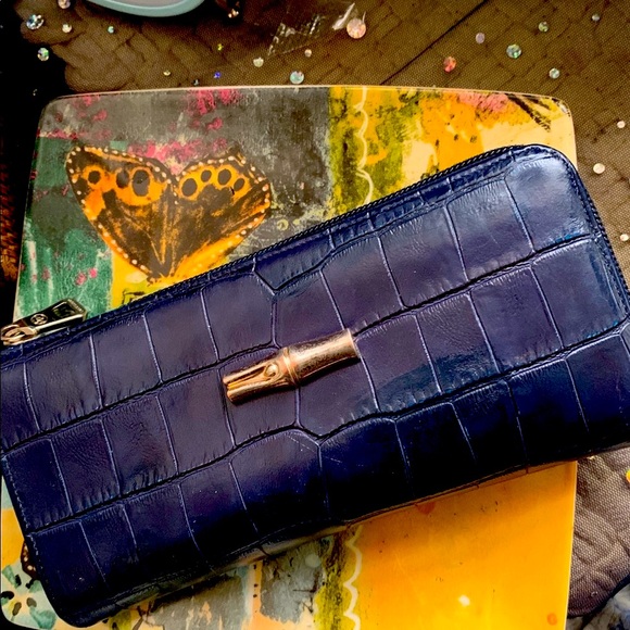 Longchamp Handbags - LONGCHAMP VTG CROC NAVY BLUE ACCORDION STYLE ZIPPED Wallet GORG RARE DISTRESSED